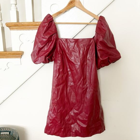 Mare Mare x Anthropologie Greer Faux Leather Mini Dress Cherry Red Size S Small - Picture 1 of 8
